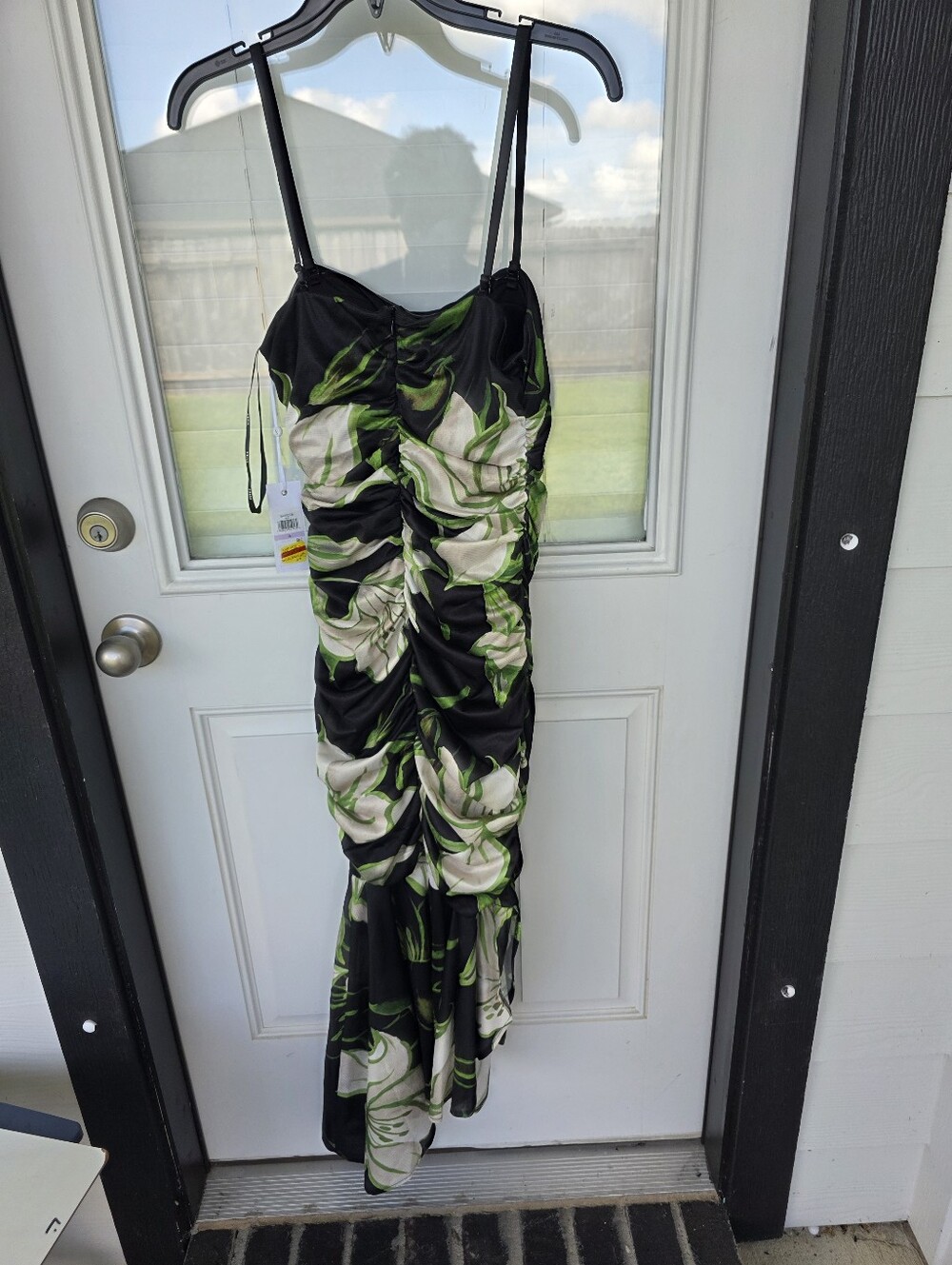 Siena Floral Maxi Dress Size 6 Black Green Ruched Spaghetti Strap Mermaid NWT - Picture 7 of 9